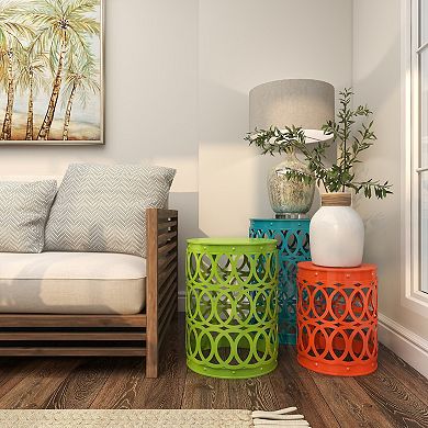 Stella & Eve Metal Nesting Accent Table Set with Carved Trellis Design