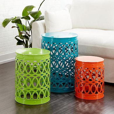Stella & Eve Metal Nesting Accent Table Set with Carved Trellis Design