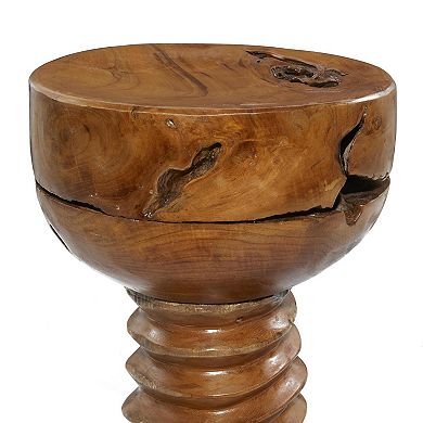 Stella & Eve Handmade Teak Wood Live Edge Accent Table with Coiled Base