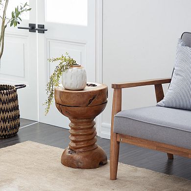 Stella & Eve Handmade Teak Wood Live Edge Accent Table with Coiled Base