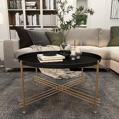 Stella & Eve Metal Tray Top Coffee Table with Gold X-Shaped Base