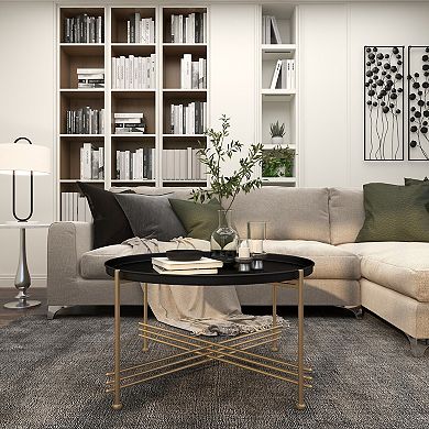 Stella & Eve Metal Tray Top Coffee Table with Gold X-Shaped Base