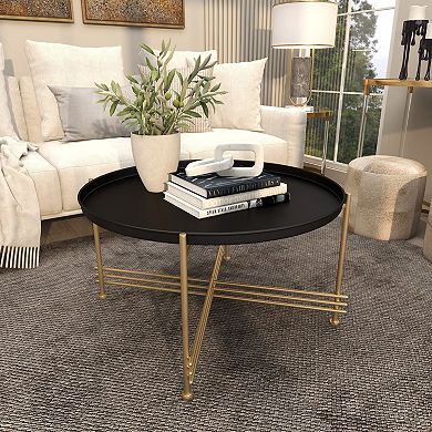 Stella & Eve Metal Tray Top Coffee Table with Gold X-Shaped Base