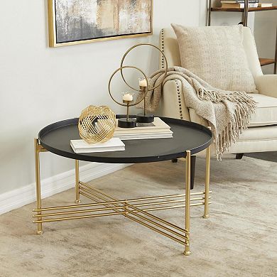 Stella & Eve Metal Tray Top Coffee Table with Gold X-Shaped Base