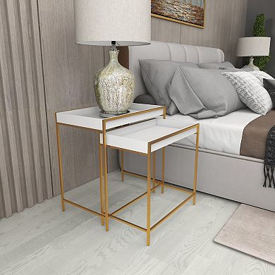 Stella & Eve Wooden Nesting Tray Accent Table with Gold Metal Legs