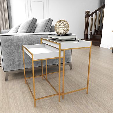 Stella & Eve Wooden Nesting Tray Accent Table with Gold Metal Legs