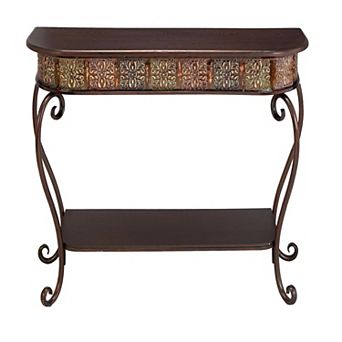 Stella & Eve Metal Embossed Console Table with Ornate Scroll Legs