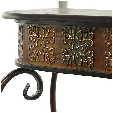 Stella & Eve Metal Embossed Console Table with Ornate Scroll Legs