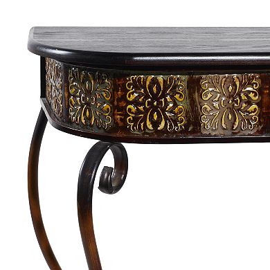 Stella & Eve Metal Embossed Console Table with Ornate Scroll Legs