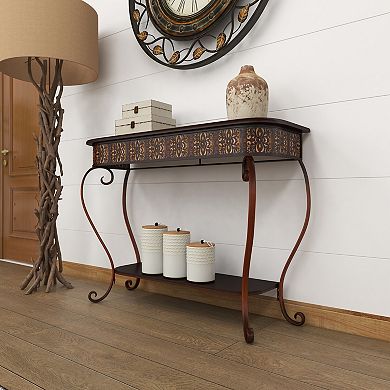 Stella & Eve Metal Embossed Console Table with Ornate Scroll Legs