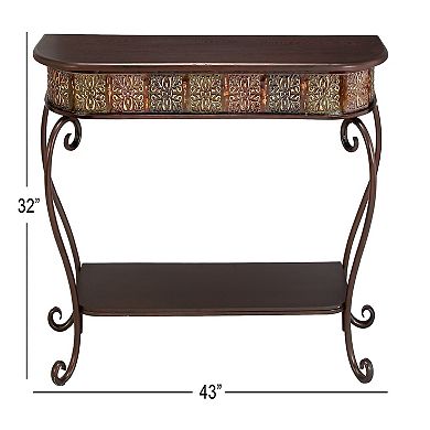 Stella & Eve Metal Embossed Console Table with Ornate Scroll Legs