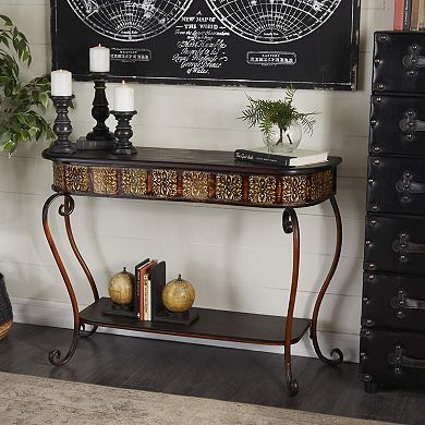 Stella & Eve Metal Embossed Console Table with Ornate Scroll Legs