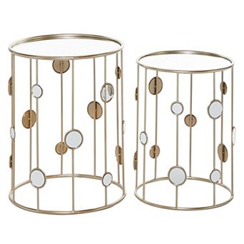 Stella & Eve Metal Open Frame Accent Table with Mirrored Glass Top and Circular Accents