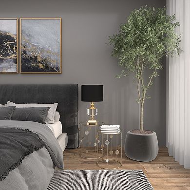 Stella & Eve Metal Open Frame Accent Table with Mirrored Glass Top and Circular Accents