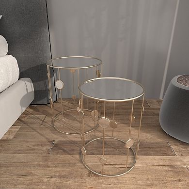 Stella & Eve Metal Open Frame Accent Table with Mirrored Glass Top and Circular Accents