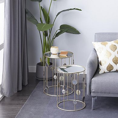 Stella & Eve Metal Open Frame Accent Table with Mirrored Glass Top and Circular Accents