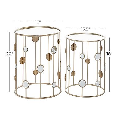 Stella & Eve Metal Open Frame Accent Table with Mirrored Glass Top and Circular Accents