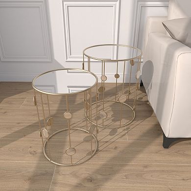 Stella & Eve Metal Open Frame Accent Table with Mirrored Glass Top and Circular Accents