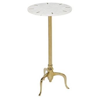 Stella & Eve Marble Slim Tripod Accent Table with Gold Inlay and Scrolled Base
