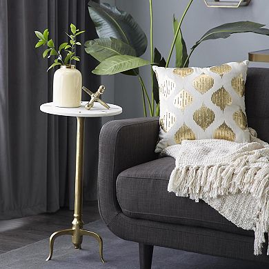 Stella & Eve Marble Slim Tripod Accent Table with Gold Inlay and Scrolled Base