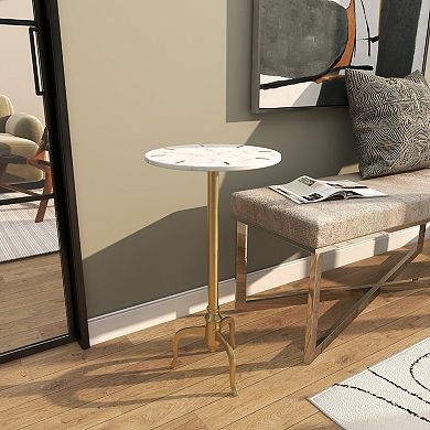 Stella & Eve Marble Slim Tripod Accent Table with Gold Inlay and Scrolled Base