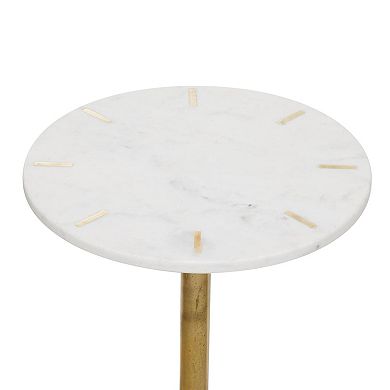 Stella & Eve Marble Slim Tripod Accent Table with Gold Inlay and Scrolled Base