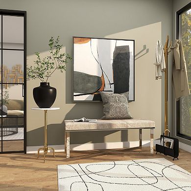 Stella & Eve Marble Slim Tripod Accent Table with Gold Inlay and Scrolled Base