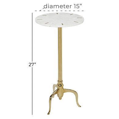 Stella & Eve Marble Slim Tripod Accent Table with Gold Inlay and Scrolled Base