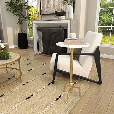 Stella & Eve Marble Slim Tripod Accent Table with Gold Inlay and Scrolled Base