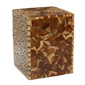 Stella & Eve Teak Wood Handmade Square Block Accent Table with Mosaic Design