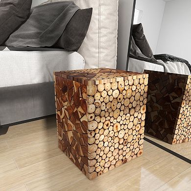 Stella & Eve Teak Wood Handmade Square Block Accent Table with Mosaic Design