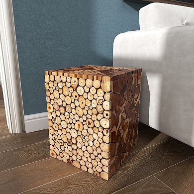 Stella & Eve Teak Wood Handmade Square Block Accent Table with Mosaic Design