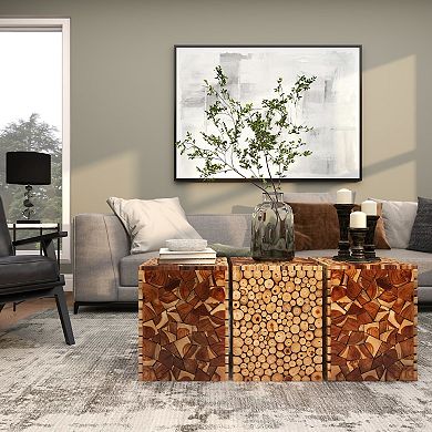 Stella & Eve Teak Wood Handmade Square Block Accent Table with Mosaic Design