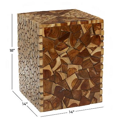 Stella & Eve Teak Wood Handmade Square Block Accent Table with Mosaic Design