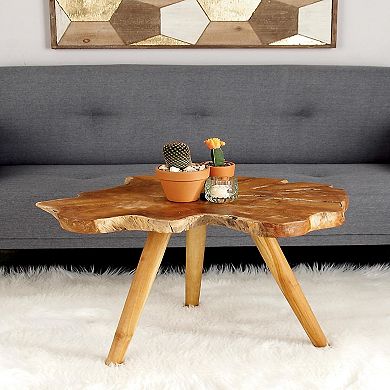 Stella & Eve Teak Wood Handmade Live Edge Accent Table with Tripod Legs