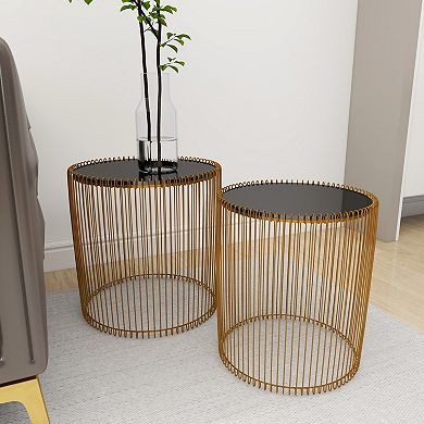 Stella & Eve Metal Accent Table with Shaded Glass Top