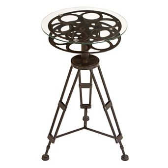 Stella & Eve Metal Reel Accent Table with Tripod Legs and Glass Top