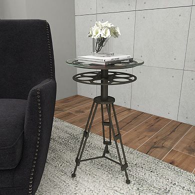 Stella & Eve Metal Reel Accent Table with Tripod Legs and Glass Top