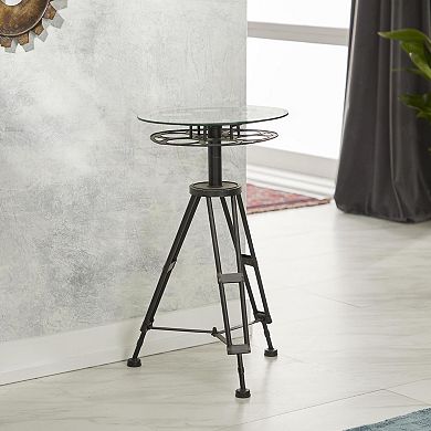 Stella & Eve Metal Reel Accent Table with Tripod Legs and Glass Top