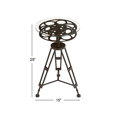 Stella & Eve Metal Reel Accent Table with Tripod Legs and Glass Top