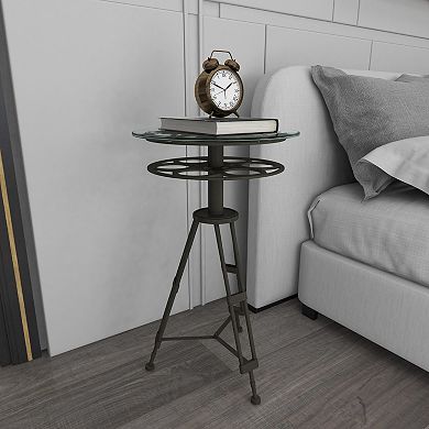 Stella & Eve Metal Reel Accent Table with Tripod Legs and Glass Top