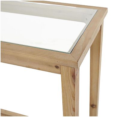 Stella & Eve Wood Slim Console Table with Glass Top & Rattan Shelf