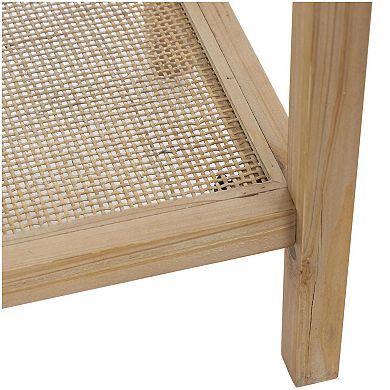 Stella & Eve Wood Slim Console Table with Glass Top & Rattan Shelf