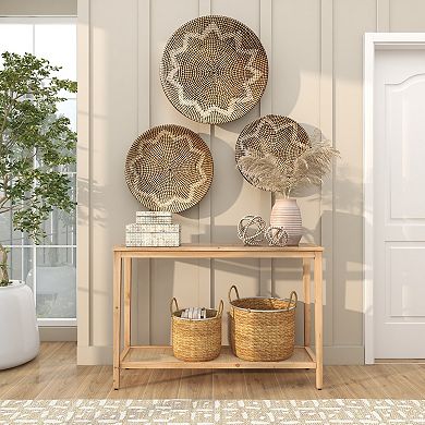 Stella & Eve Wood Slim Console Table with Glass Top & Rattan Shelf