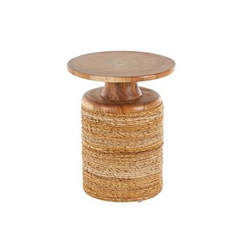 Stella & Eve Handmade Woven Accent Table with Wooden Top