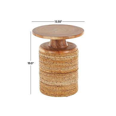 Stella & Eve Handmade Woven Accent Table with Wooden Top