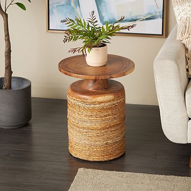 Stella & Eve Handmade Woven Accent Table with Wooden Top