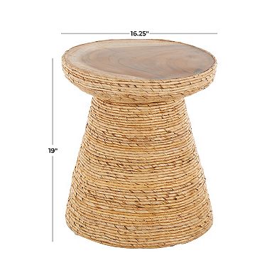 Stella & Eve Handmade Woven Accent Table with Wooden Top