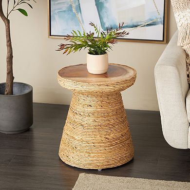 Stella & Eve Handmade Woven Accent Table with Wooden Top