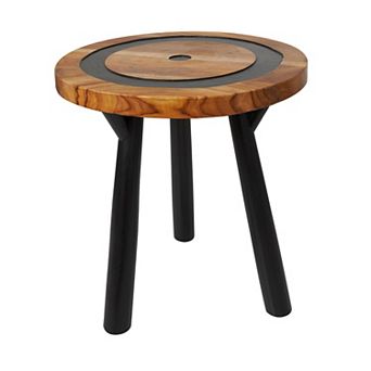 Stella & Eve Teak Wood Layered Circle Accent Table with Black Legs